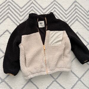 Zara Two-Tone Sherpa Jacket in Black and Cream